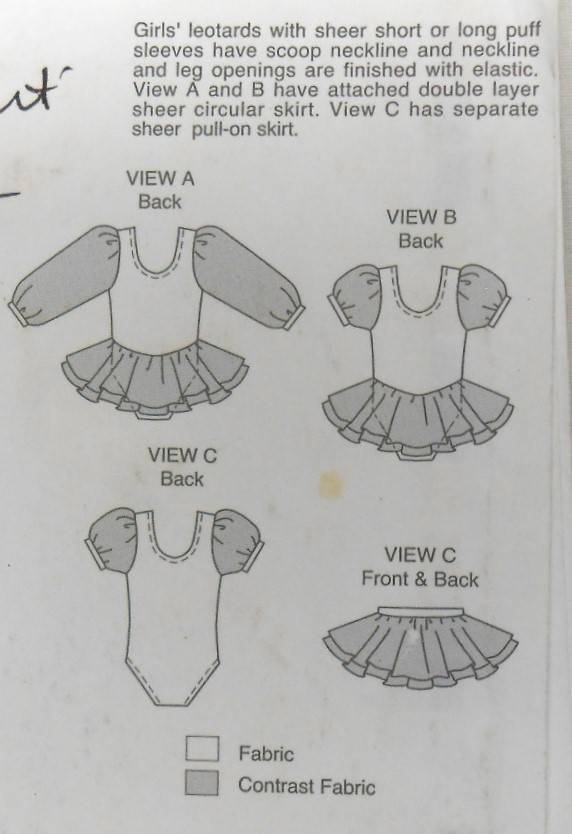 KWIK SEW 2263 GIRLS LEOTARDS SIZE 4-7 YEARS COMPLETE PART CUT TO 7 YEARS-ZIPLOC