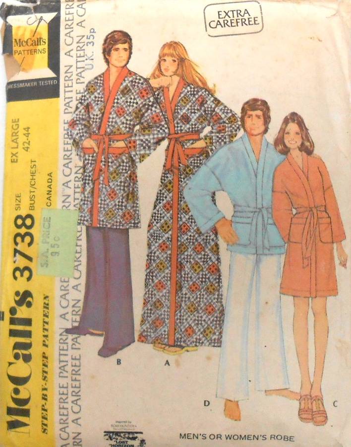McCALLS  3738 UNISEX ROBE SIZE EX LARGE 42-44 COMPLETE-(LENGTH CUT-BOTH PIECES H/W)