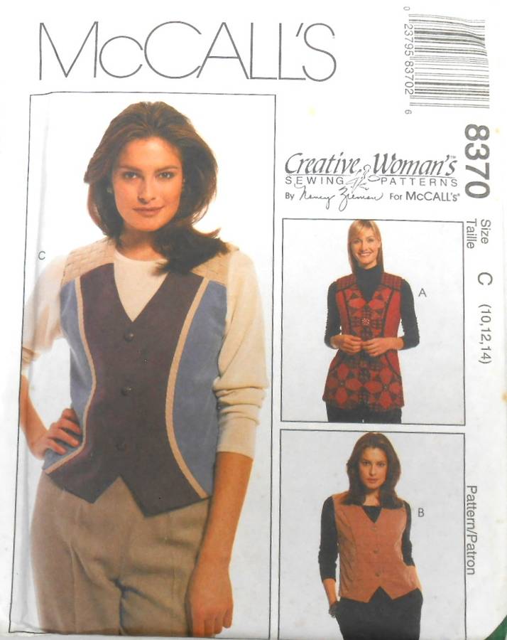 McCALLS 8370 LINED WAISTCOATS SIZE 10-12-14 COMPLETE-UNCUT-F/FOLDED
