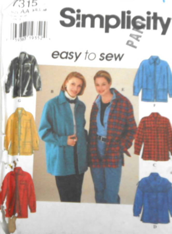 SIMPLICITY 7315 TRACKSUIT SHIRT-JACKET SIZE XS-S-M (30 1/2 - 38CM COMPLETE-UNCUT-F/FOLDED