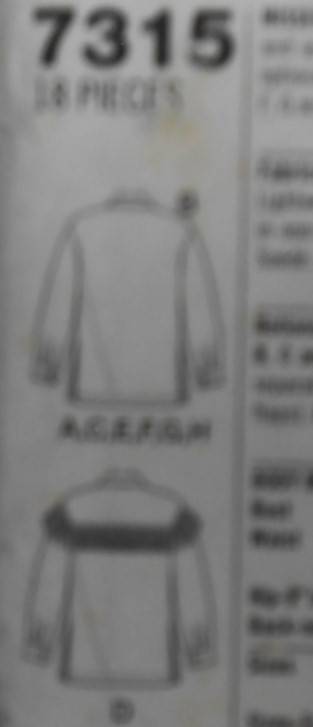 SIMPLICITY 7315 TRACKSUIT SHIRT-JACKET SIZE XS-S-M (30 1/2 - 38CM COMPLETE-UNCUT-F/FOLDED