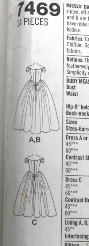 SIMPLICITY 7469 BRIDAL DRESS SIZE 12-14-16 COMPLETE-CUT TO 14