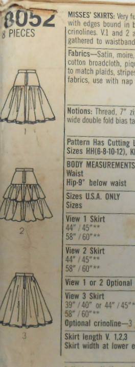 SIMPLICITY 8052  SET OF VERY FULL SKIRTS SIZE 8-10-12-14 COMPLETE-UNCUT-F/FOLDED