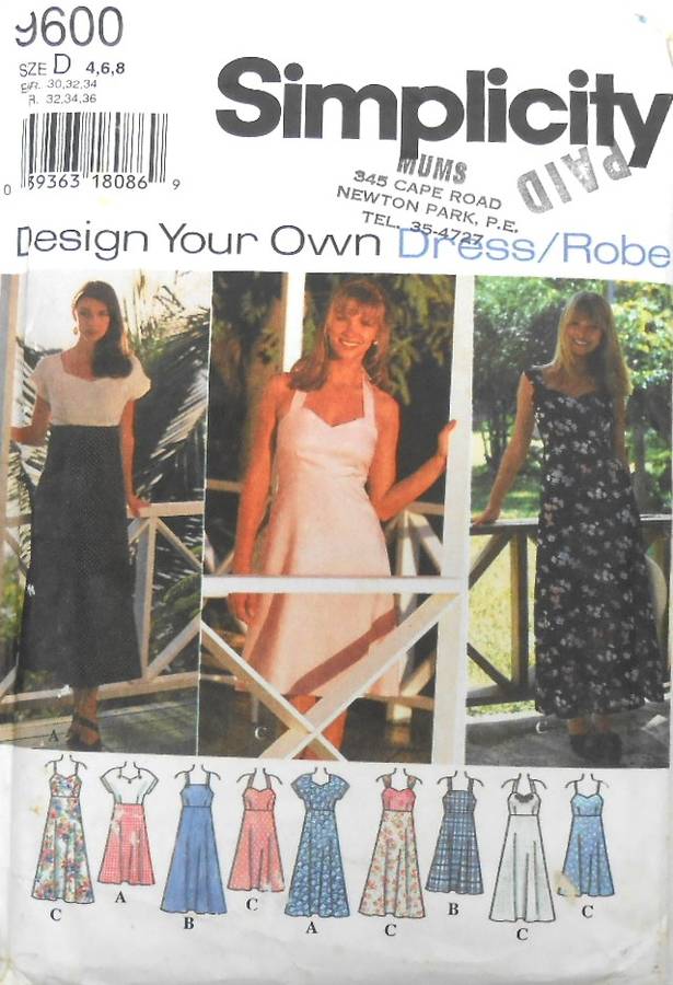 SIMPLICITY 9600 DESIGN YOUR OWN DRESS SIZE 4-6-8 COMPLETE CUT TO 8