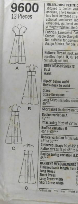SIMPLICITY 9600 DESIGN YOUR OWN DRESS SIZE 4-6-8 COMPLETE CUT TO 8