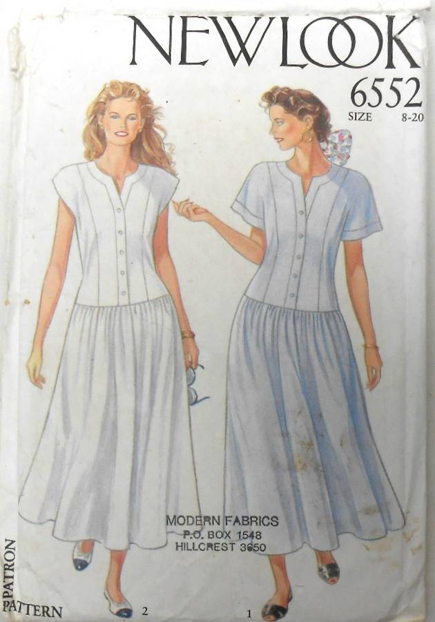 NEW LOOK PATTERNS 6552 FRONT BUTTON DRESS WITH HIP WAISTLINE SIZE 8-20 COMPLETE CUT TO 14