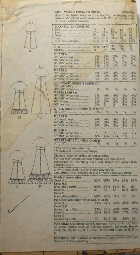 VINTAGE VOGUE 8323 HIGH FITTED HALTER EVENING DRESS SIZE 10 BUST 32 1/2 COMPLETE-ZIPLOC