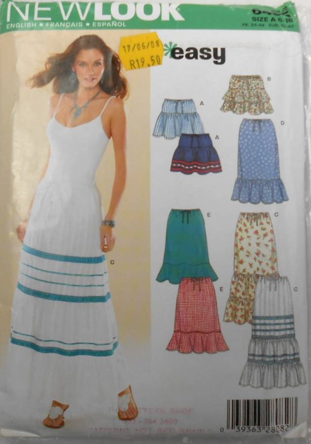 NEW LOOK PATTERNS 6495 SET OF SKIRTS WITH FRILLS SIZES 6-16-COMPLETE-CUT TO 16