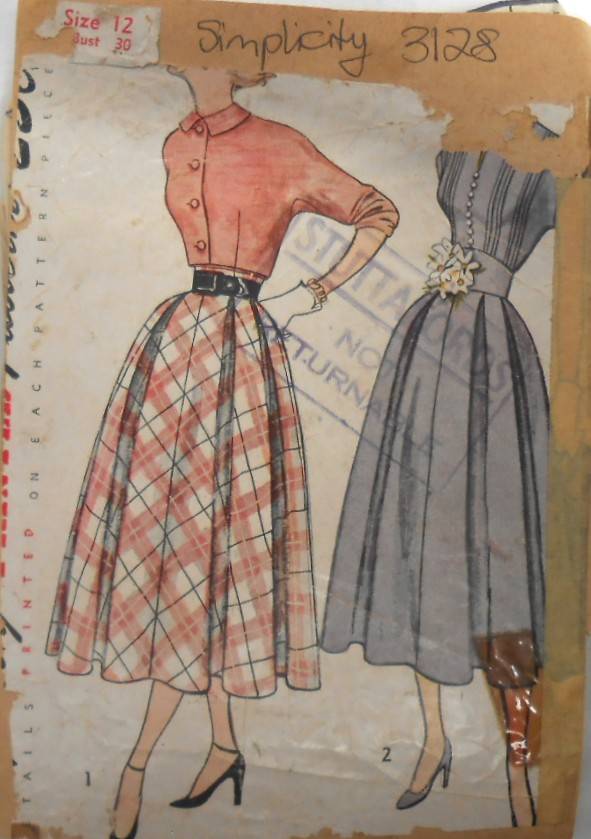 VINTAGE SIMPLICITY 3128 ONE PIECE DRESS & JACKET SIZE 12 BUST 30 COMPLETE-ZIPLOC