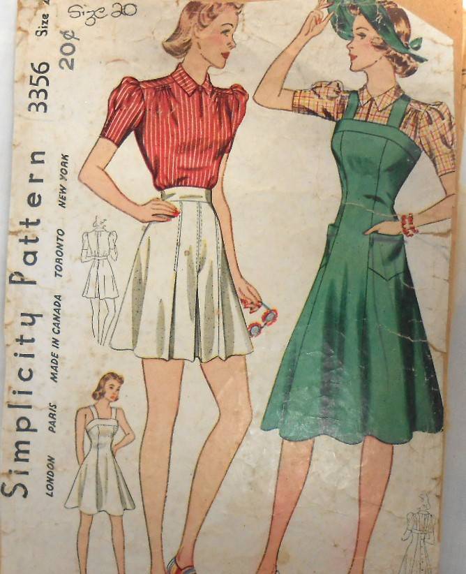 VINTAGE SIMPLICITY 3356 BLOUSE-SHORTS-PINAFORE DRESS SIZE 20 BUST 40 COMPLETE-ZIPLOC