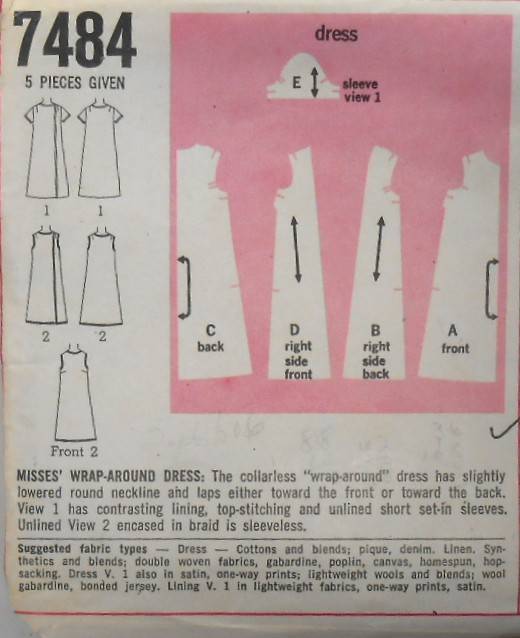 VINTAGE SIMPLICITY 7484 WRAP AROUND DRESS SIZE 8 BUST 31 1/2 COMPLETE