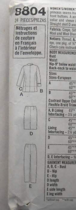 SIMPLICITY 8804 JACKET-SKIRT-PANTS SIZE 18W-24W COMPLETE-CUT TO 24W