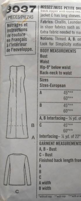 SIMPLICITY 8937 DRESS & JACKET SIZE 16-18-20-22 COMPLETE-CUT TO 22