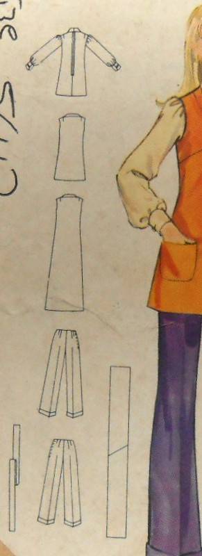 VINTAGE BUTTERICK 5642 SEMI FITTED MINI DRESS-TUNIC-SCARF-BELT-PANT SIZE 8 BUST 31 1/2 COMPLETE
