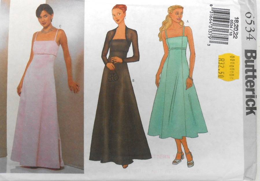 BUTTERICK 6534 STUNNING LINED & FLARED EVENING DRESSES SIZE 18-20-22 COMPLETE-UNCUT-F/FOLDED