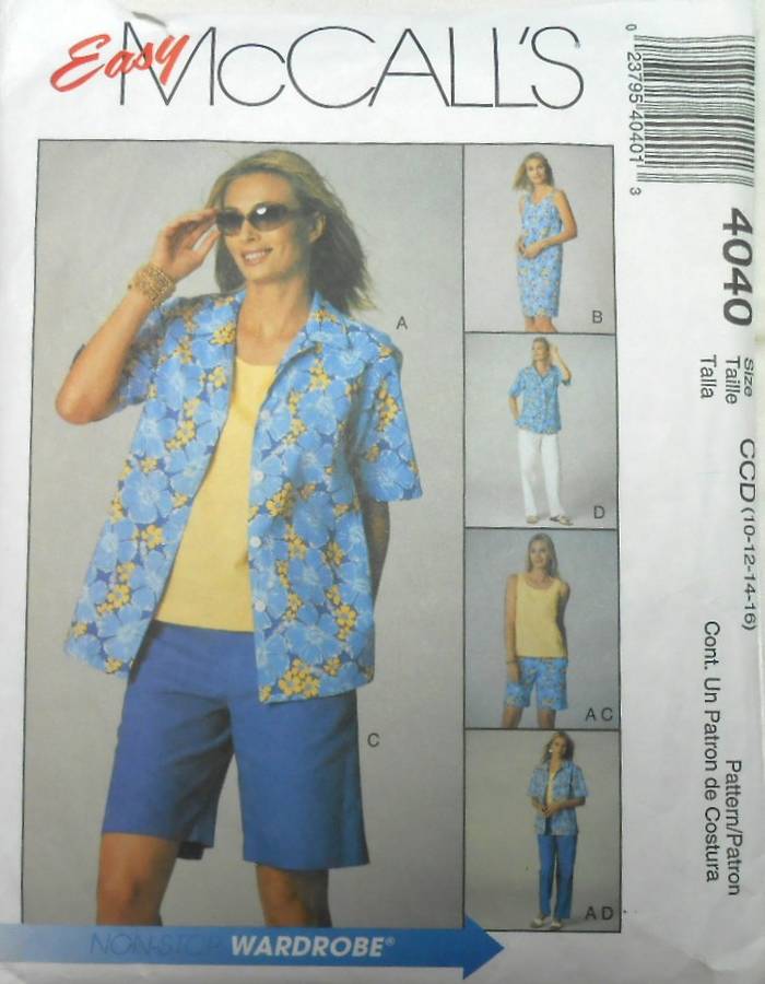 McCALLS 4040 SHIRT-TOP-DRESS-SHORTS-PANTS SIZE 10-12-14-16 COMPLETE-PART CUT TO 16
