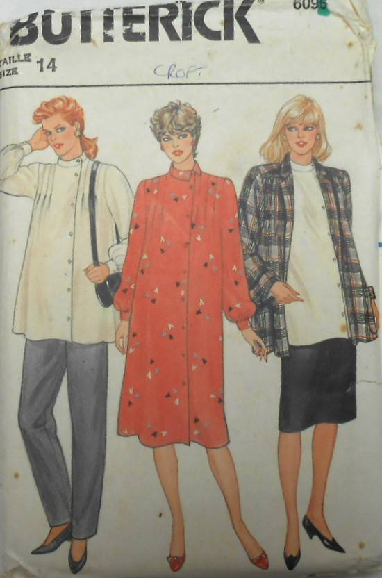 BUTTERICK 6096 MATERNITY JACKET-DRESS-TOP-PANTS SIZE 14 COMPLETE-MOSTLY UNCUT