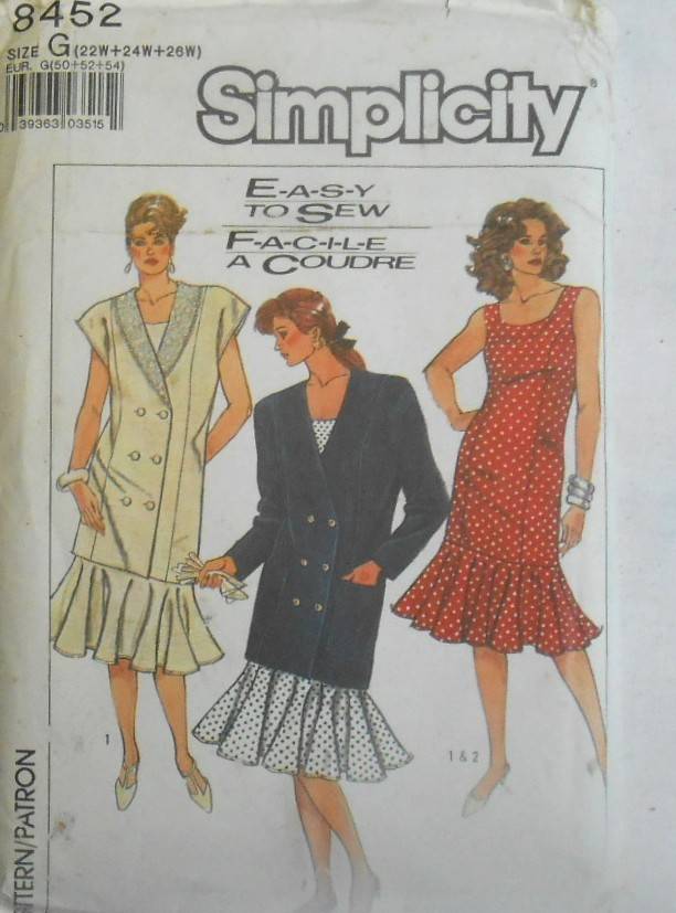 SIMPLICITY 8452 WOMENS DRESS & LOOSE-FITTING JACKET SIZE 22W-24W-26W COMPLETE-UNCUT-F/FOLDED