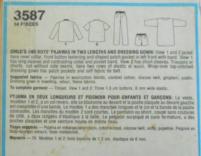 STYLE 3587 BOYS PJS & GOWN SIZE 4-5-6 YEARS COMPLETE-ZIPLOC