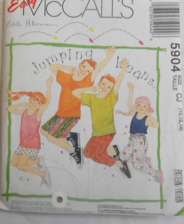 McCALLS 5904 KIDS T SHIRT-TANK TOP-PANTS-SHORTS SIZE 10-12-14 COMPLETE-UNCUT-F/FOLDED-ZIPLOC