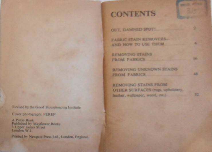 REMOVING SPOTS & STAINS-MAYFLOWER PURSE BOOKS-68 A6 PAGES