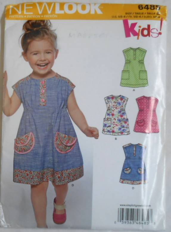 NEW LOOK PATTERNS 6485 TODDLERS DRESS SIZE 6 MONTHS - 4 YEARS COMPLETE-UNCUT-F/FOLDED