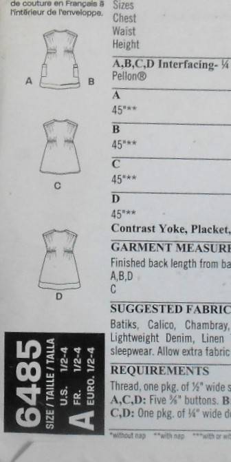 NEW LOOK PATTERNS 6485 TODDLERS DRESS SIZE 6 MONTHS - 4 YEARS COMPLETE-UNCUT-F/FOLDED