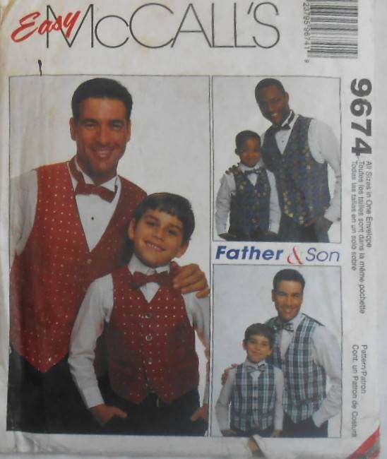 McCALLS 9674 MEN & BOYS LINED WAISTCOAT & BOW TIE SIZE BOYS 3-8 YEARS MEN 32-52" COMPLETE-PART CUT