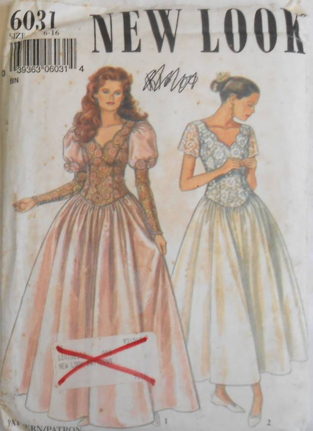 NEW LOOK PATTERNS 6031 STUNNING V NECK PARTY/BRIDAL DRESS SIZE 6-16-COMPLETE-UNCUT-F/FOLDED