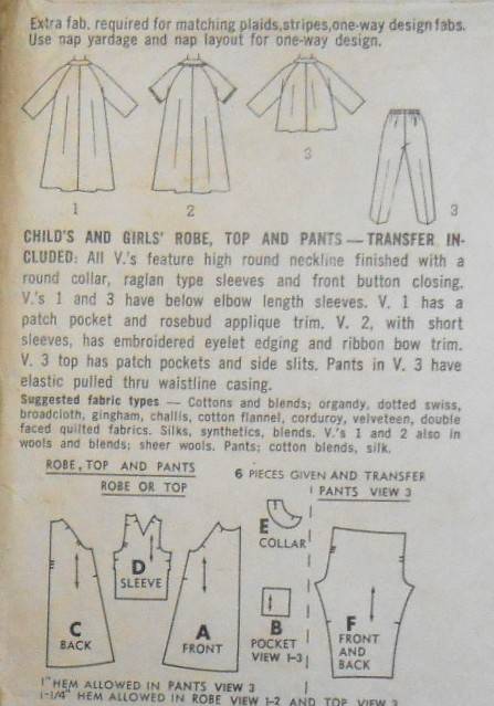 VINTAGE SIMPLICITY 5217 GIRLS ROBE & PJS WITH TRANSFER SIZE 6 YEARS BREAST 24 COMPLETE ZIPLOC