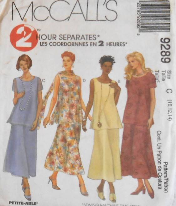 McCALLS  9289 TUNIC-BIAS PULL ON SKIRT-SCARF SIZE 10-12-14 COMPLETE CUT TO 14