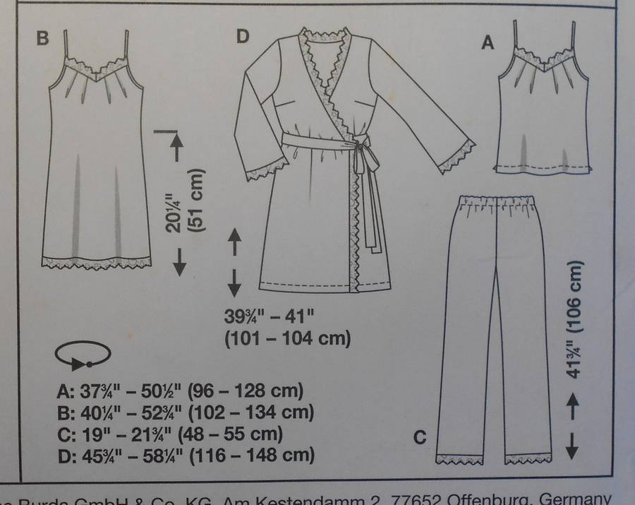 BURDA 7627 LADIES NIGHTIE-PJS-ROBE SIZE 10-24 COMPLETE-UNCUT-F/FOLDED