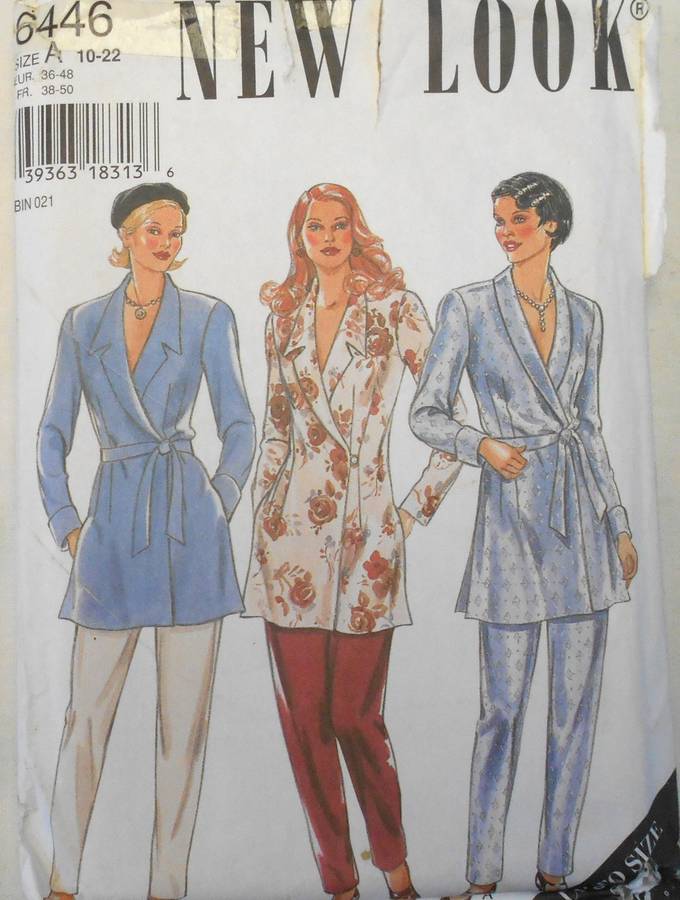 NEW LOOK PATTERNS 6446 LONG WRAP JACKET/COAT & PANT SIZE 10-22 COMPLETE-CUT TO 22