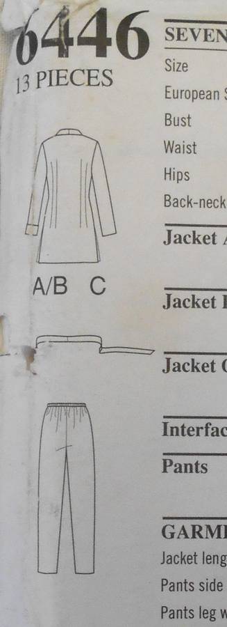 NEW LOOK PATTERNS 6446 LONG WRAP JACKET/COAT & PANT SIZE 10-22 COMPLETE-CUT TO 22