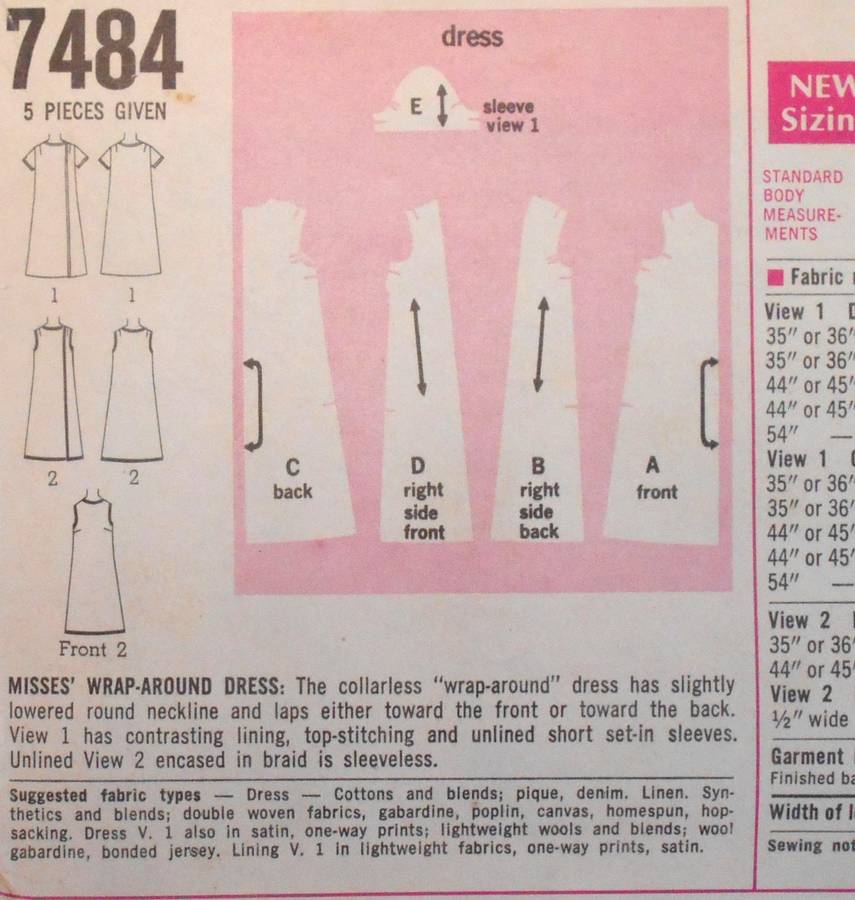 SIMPLICITY 7484 WRAPAROUND DRESS SIZE 14 BUST 36 COMPLETE