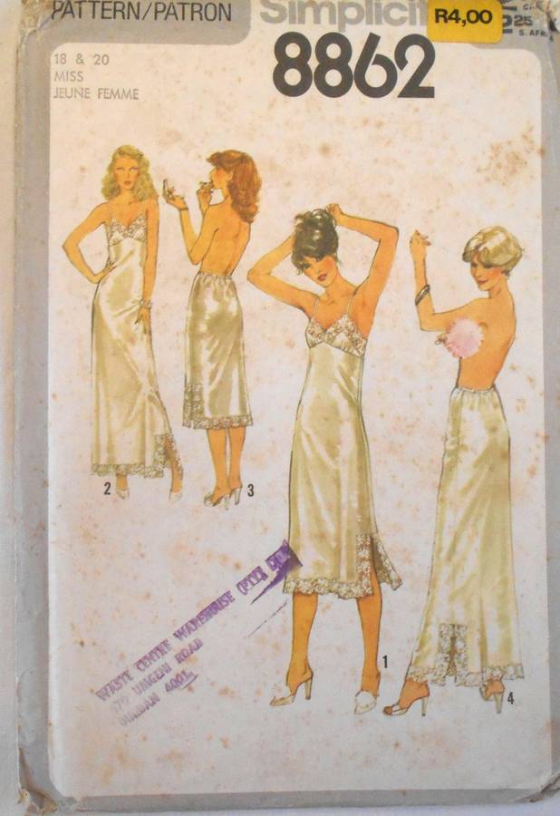 SIMPLICITY 8862 SLIPS & HALF SLIPS SIZE 18-20 COMPLETE-UNCUT-F/FOLDED
