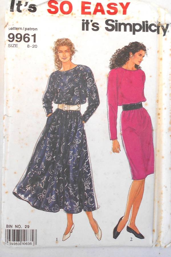 SIMPLICITY 9961 PULLOVER DRESS SIZE 8-20 COMPLETE-UNCUT-F/FOLDED