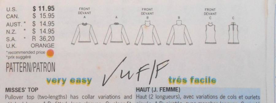 BUTTERICK 3199 PULLOVER TOPS IN 2 LENGTHS - SIZE 14-16-18 - COMPLETE-UNCUT-F/FOLDED