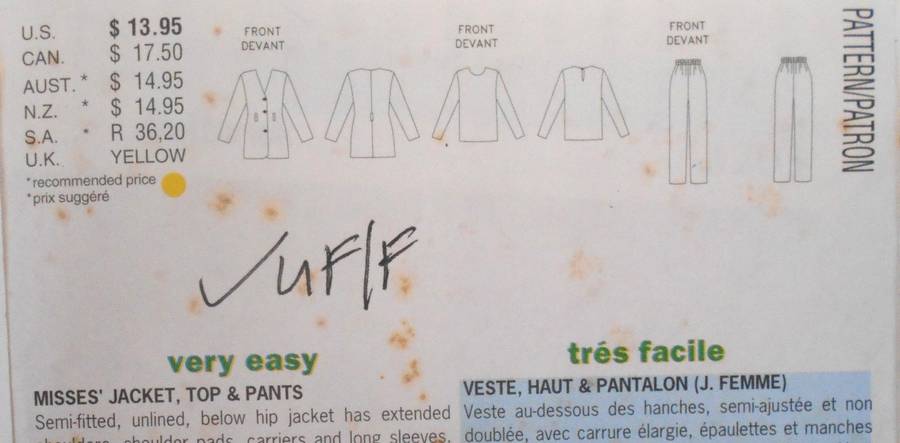 BUTTERICK 3203 JACKET-TOP-PANTS- SIZE 6-8-10 COMPLETE-UNCUT-F/FOLDED