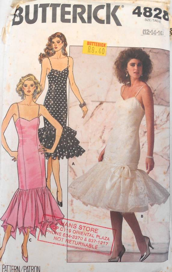 BUTTERICK 4828 STUNNING CLOSE-FITTING DRESS-SHOULDER STRAPS SIZE 12-14-16 COMPLETE-CUT TO 16
