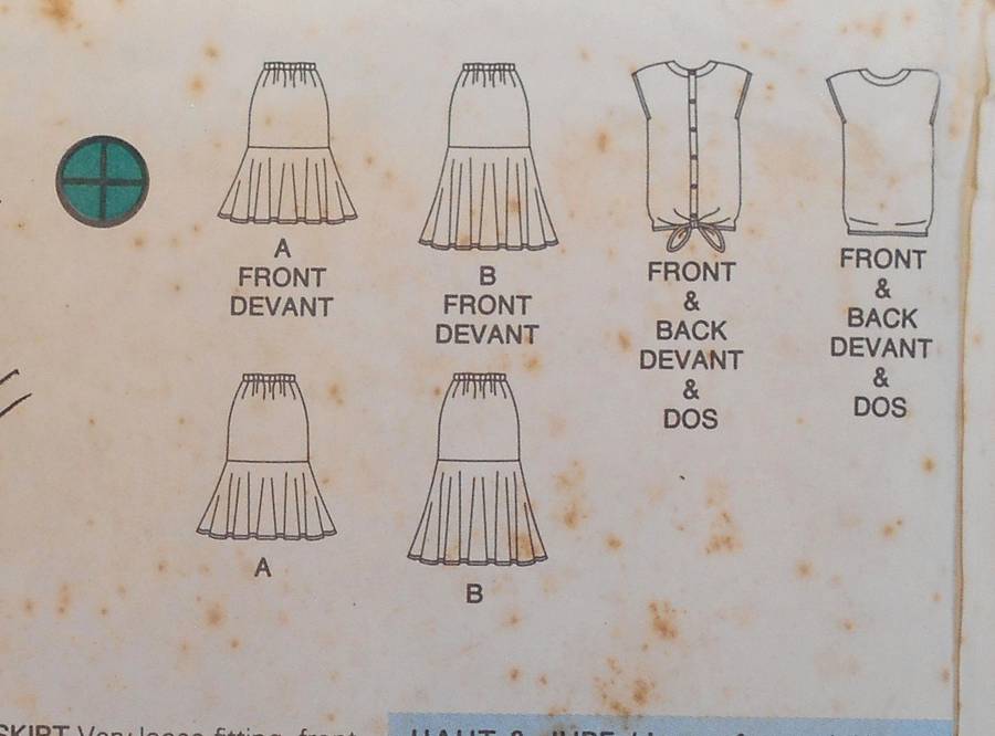 BUTTERICK 5581 V/OOSE FITTING FORNT OR BACK BUTTON TOP & SKIRT  SIZE 8-10-12 COMPLETE-UNCUT-F/FOLDED