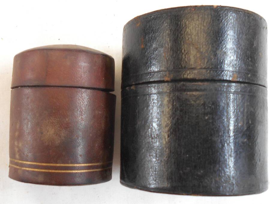 TWO ANTIQUE SMALL LEATHER ROUNDJEWELLERY BOXES
