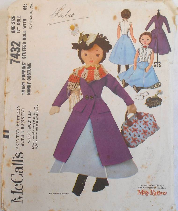 VINTAGE McCALLS 7432 MARY POPPINS DOLL & CLOTHES SIZE 17" COMPLETE-UNCUT-F/FOLDED