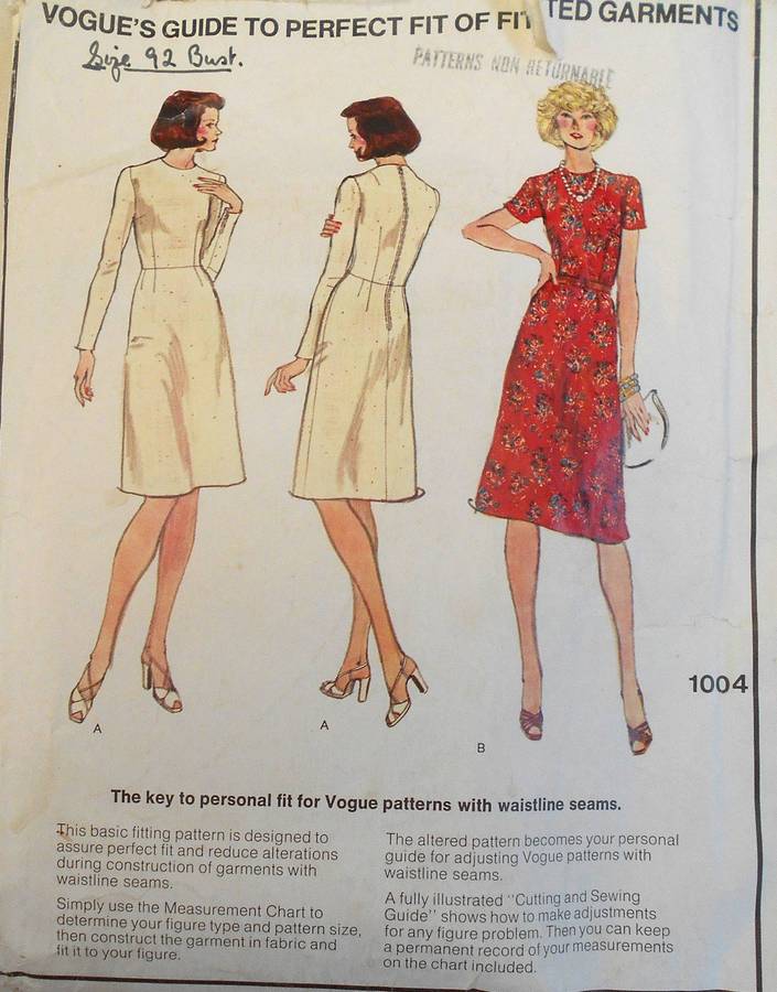 VOGUE 1004 VOGUE'S GUIDE TO THE PERFECT FIT OF FITTED GARMENTS SIZE 12 COMPLETE