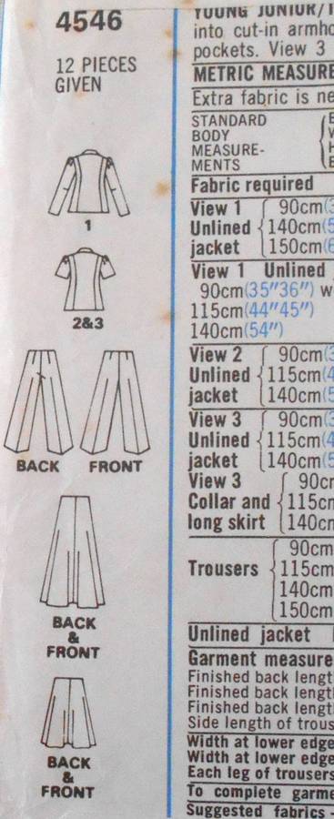 VINTAGE STYLE 4546 UNLINED JACKET-SKIRT-PANTS SIZE 13/14 BUST 33 1/2 COMPLETE-UNCUT-F/FOLDED