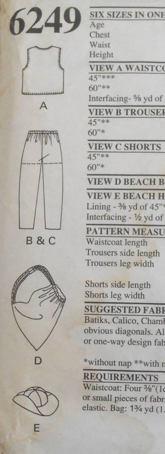NEW LOOK PATTERNS 6249 GIRLS WAISTCOAT-PANTS-SHORTS-BAG & HAT SIZE 6-11 YEARS COMPLETE CUT TO 11 YR