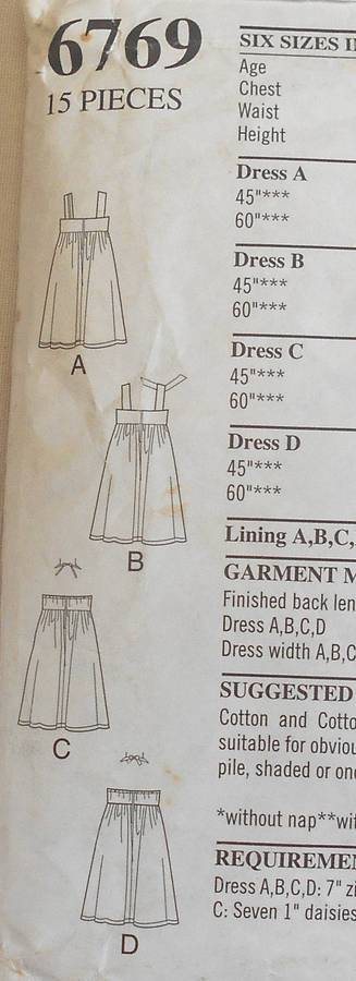 NEW LOOK PATTERNS 6769 GIRLS DRESS WITH NECKLINE VARIATIONS SIZE 3-8 YEARS COMPLETE CUT TO 8 YEARS