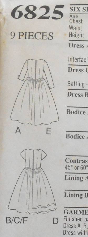 NEW LOOK PATTERNS 6825 GIRLS DRESS -LITTLE BO PEEP SIZE 3-8 YEARS- NO SKIRT PATTERN-SEE LISTING