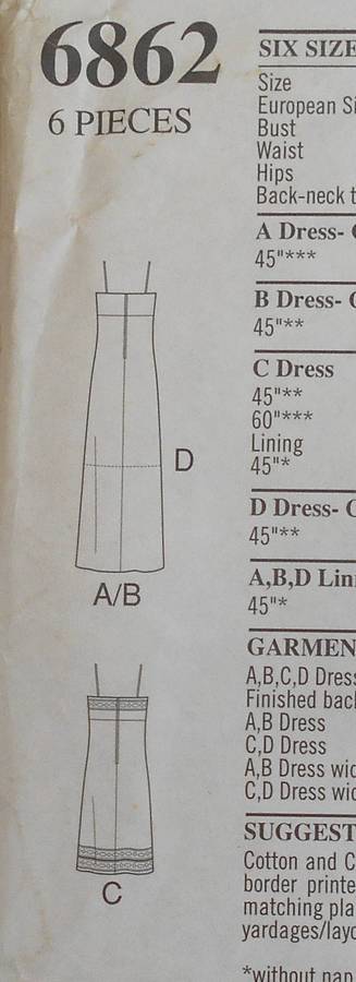 NEW LOOK PATTERNS 6862 HI BODICE SHOESTRING STRAP DRESS SIZE 6-16- NO STRAP PATTERN CUT TO SIZE 14