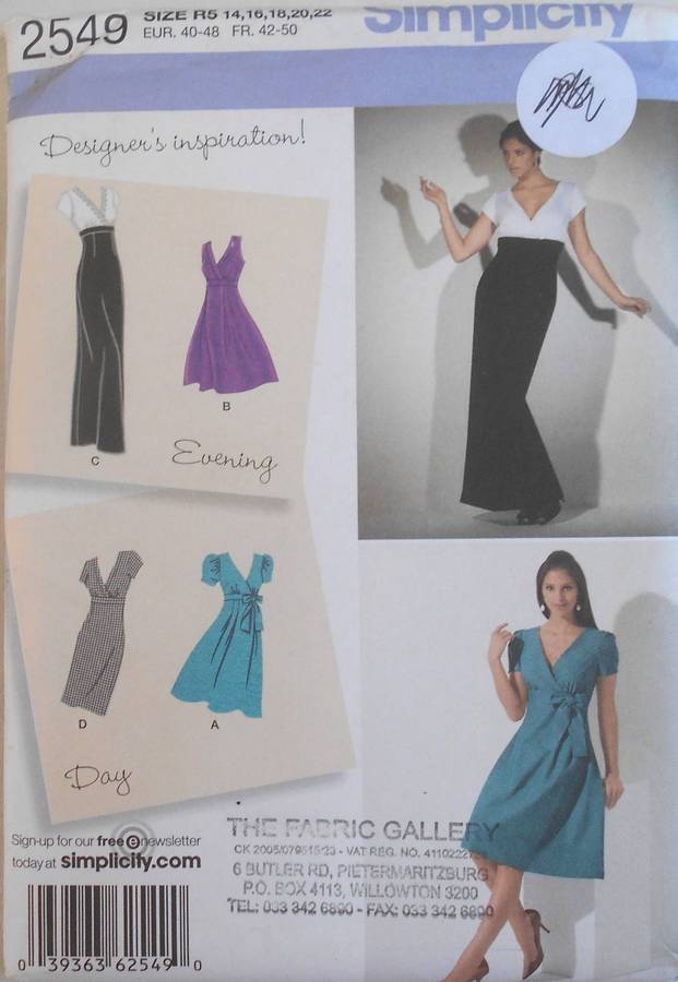 SIMPLICITY 2542 STUNNING DRESS IN 2 LENGTHS+SKIRT VARIATIONS SIZE 14-22 COMPLETE-UNCUT-F/FOLDED